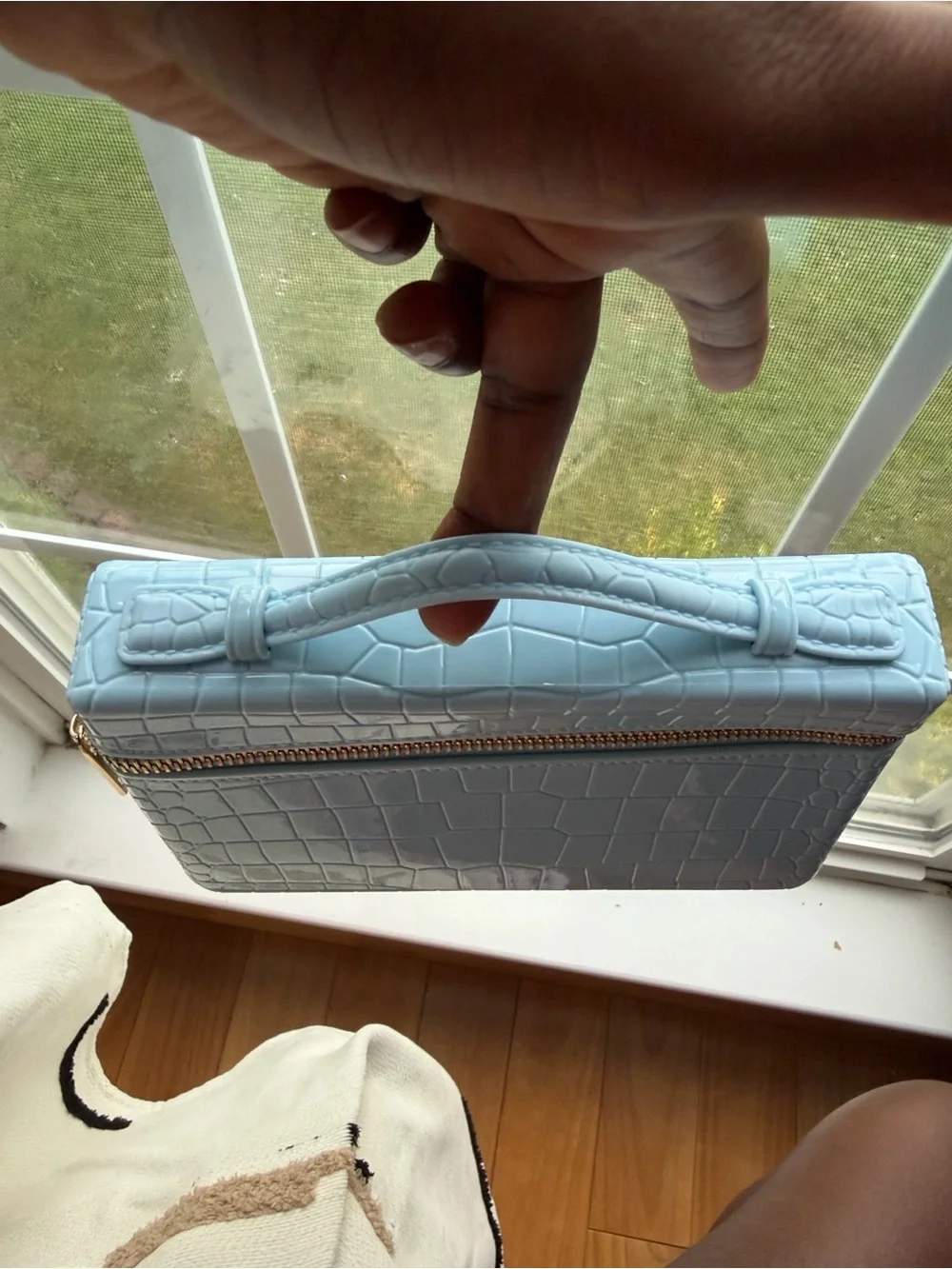 Light Blue Croc-Embossed Top-Handle Women’s Bag